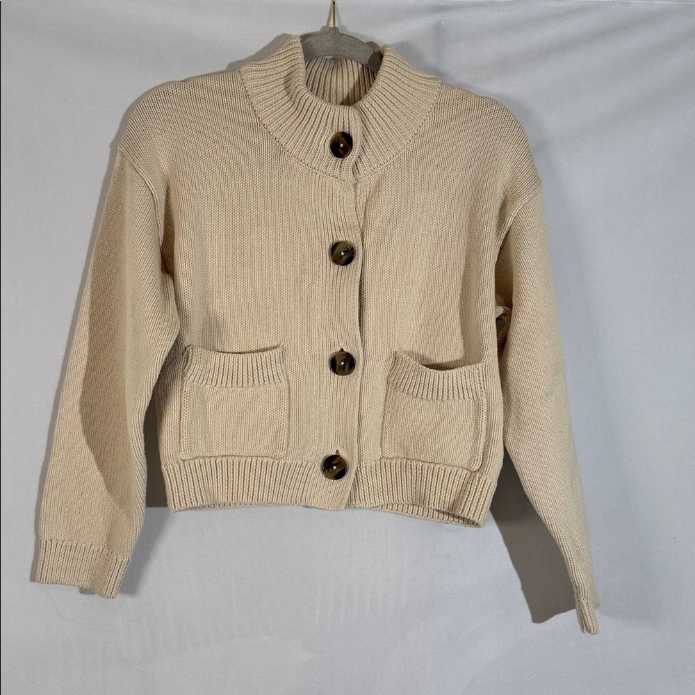 Part Two Copenhagen Clene Cardigan Sweater Size S Cream Color 100% Cotton EUC - Picture 4 of 12